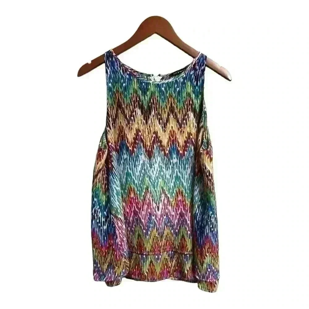 Zac & Rachel stacked multi color halter flowy blouse. Large